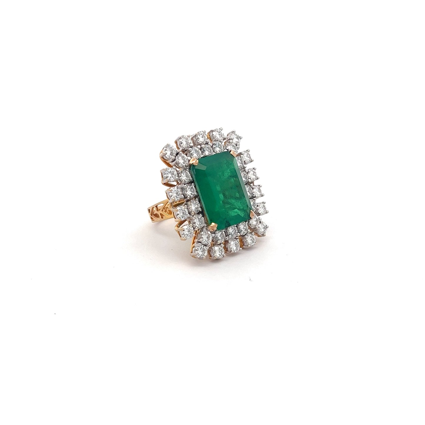 Stellar Bliss 17.46ct Colombian Emerald Ring In 14k Gold With Diamos Lab Grown Moissanite