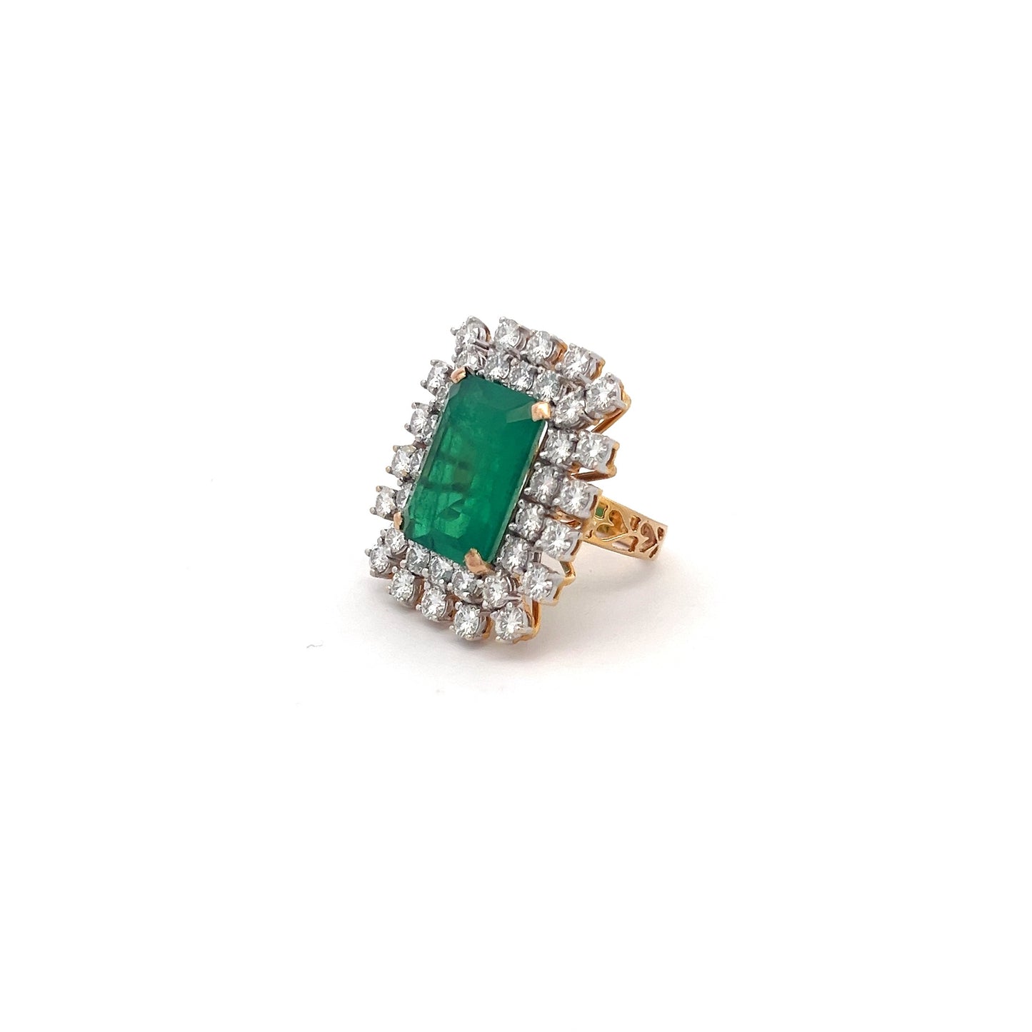 Stellar Bliss 17.46ct Colombian Emerald Ring In 14k Gold With Diamos Lab Grown Moissanite