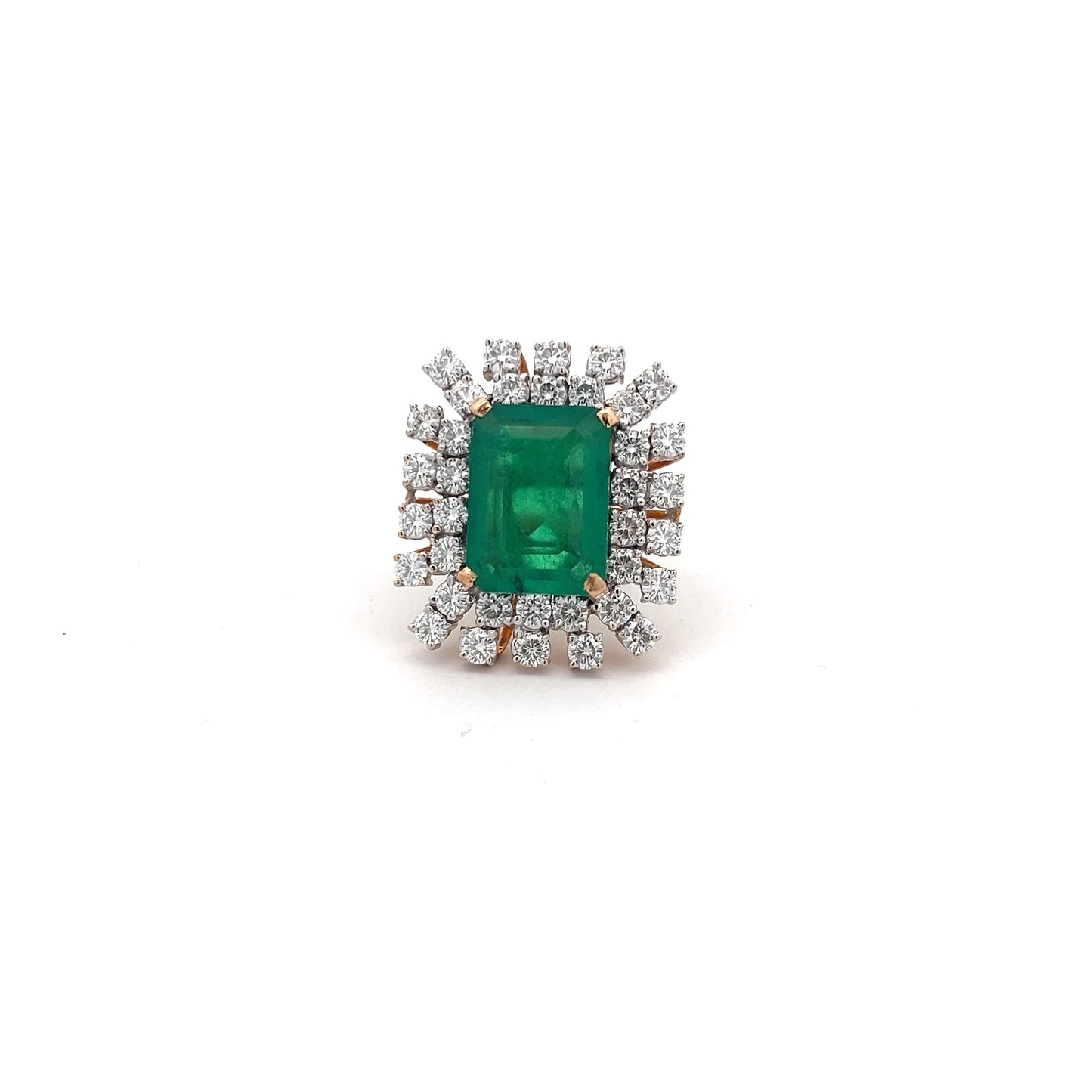 Stellar Bliss 17.46ct Colombian Emerald Ring In 14k Gold With Diamos Lab Grown Moissanite