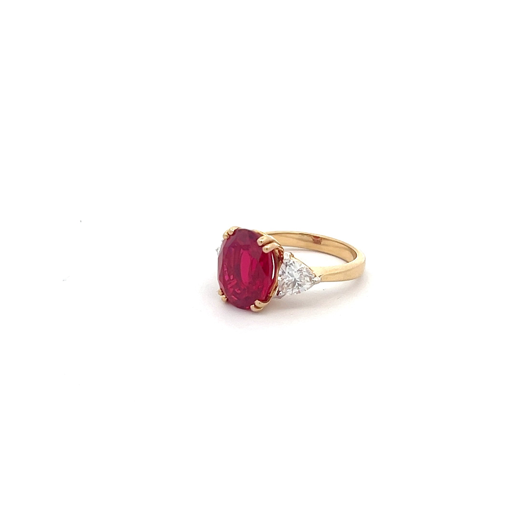 Crystal Whisper 8.4ct Lab Grown Ruby Ring in 14k Gold with Diamos Lab Grown Moissanite