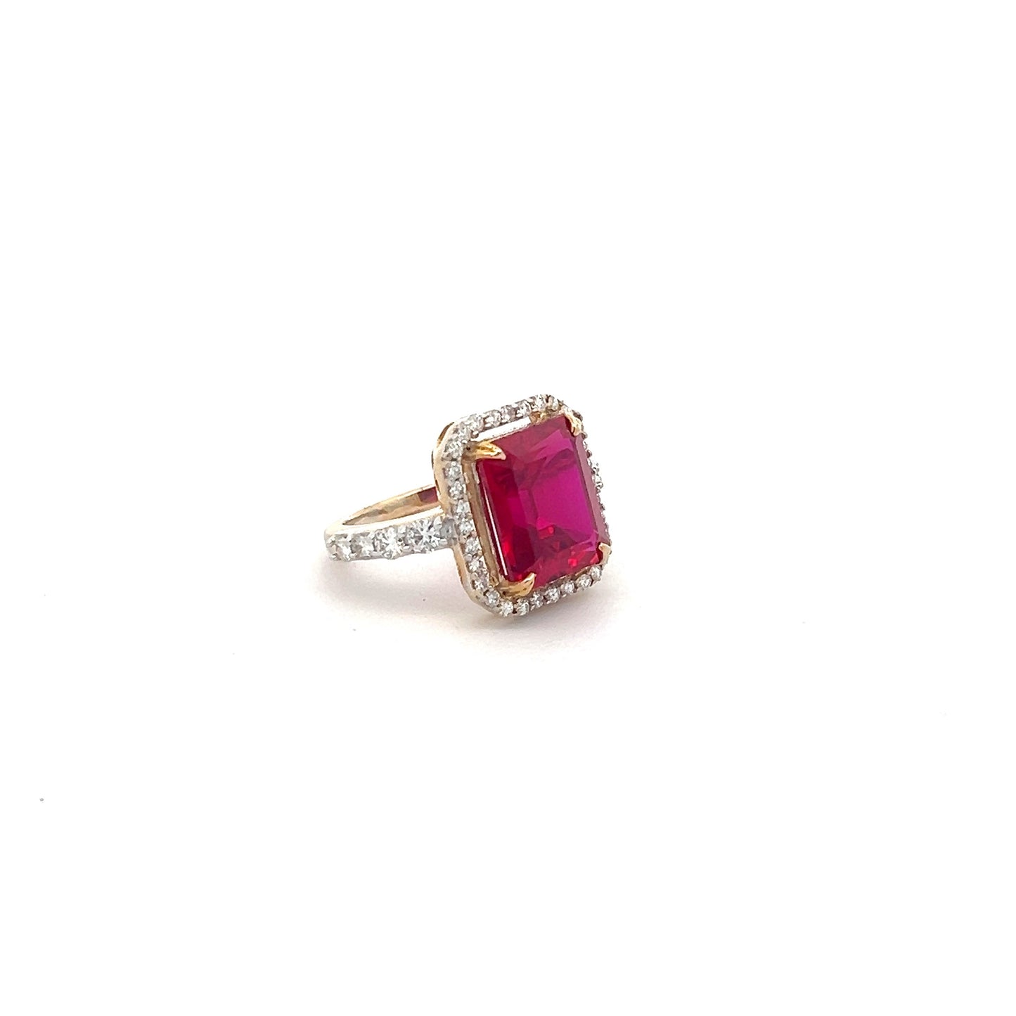 Sparkle Grace 7.91ct Lab Grown Ruby Ring In 14k Gold With Diamos Lab Grown Moissanite