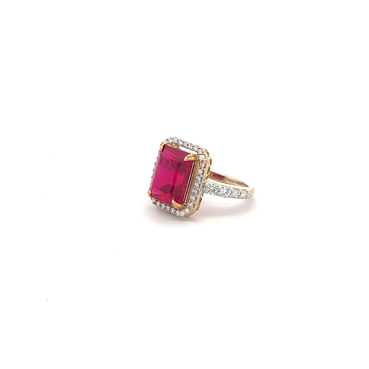 Sparkle Grace 7.91ct Lab Grown Ruby Ring In 14k Gold With Diamos Lab Grown Moissanite