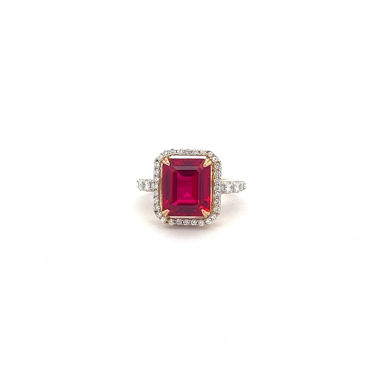 Sparkle Grace 7.91ct Lab Grown Ruby Ring In 14k Gold With Diamos Lab Grown Moissanite