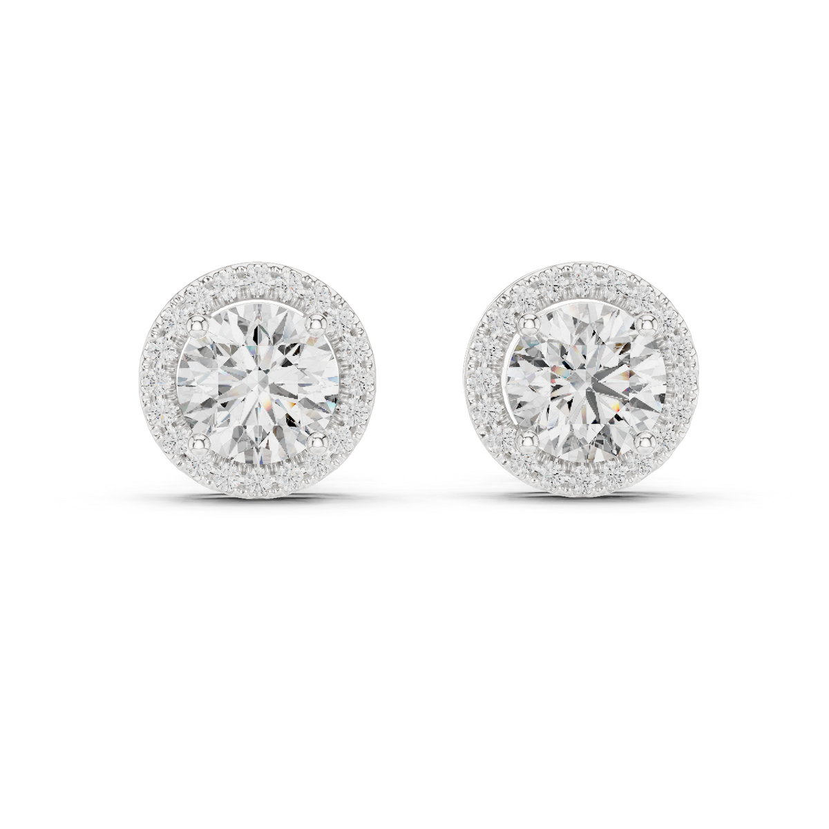 2.98 CT Round Halo Lab Grown Diamond Earstuds, White Gold