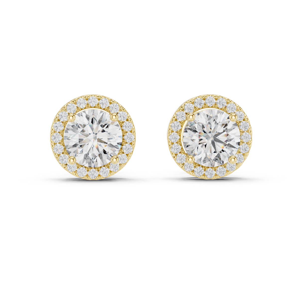2.98 CT Round Halo Lab Grown Diamond Earstuds, Yellow Gold