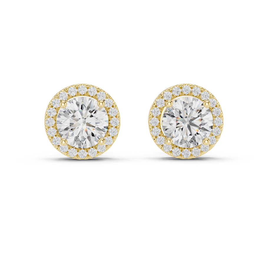 2.98 CT Round Halo Lab Grown Diamond Earstuds, Yellow Gold