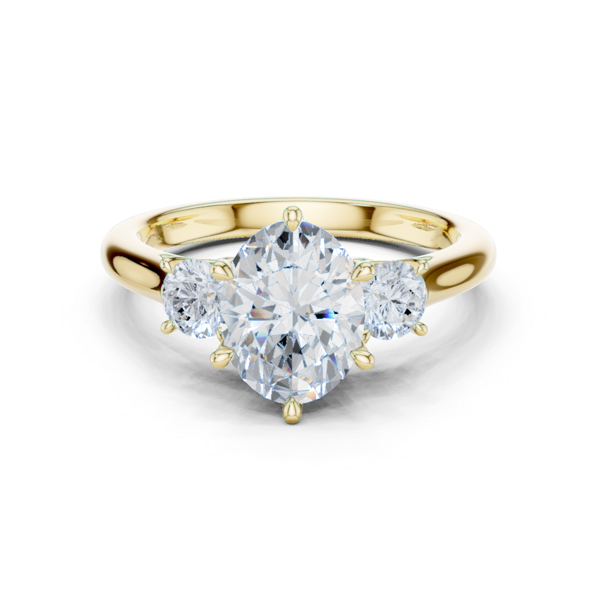 Oval Cut 3 Stone Lab Grown Diamond Wedding Ring, Yellow Gold