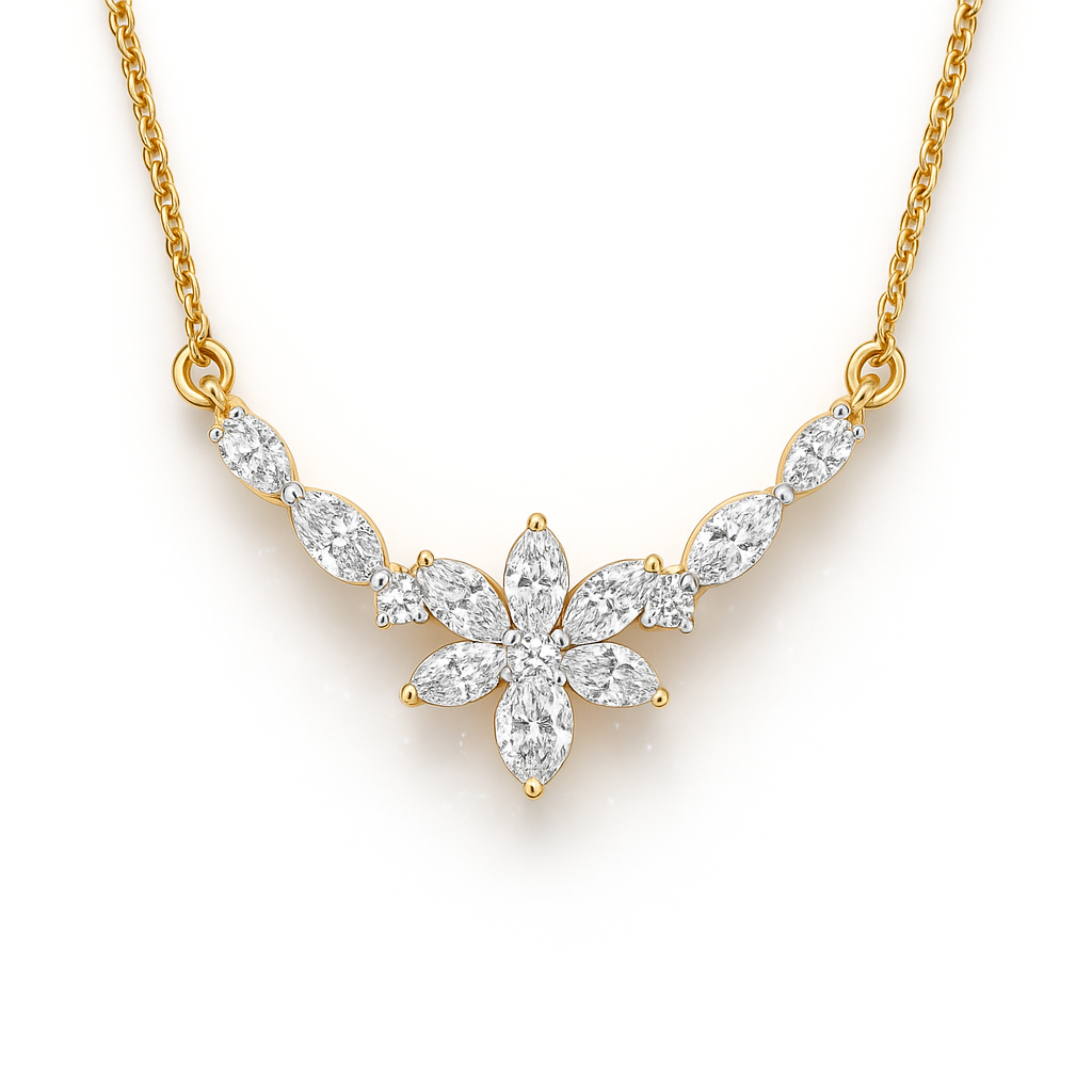 arquise & Pear Lab Grown Diamond Flower Cluster Mangalsutra Pendant