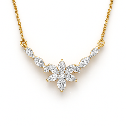 arquise & Pear Lab Grown Diamond Flower Cluster Mangalsutra Pendant