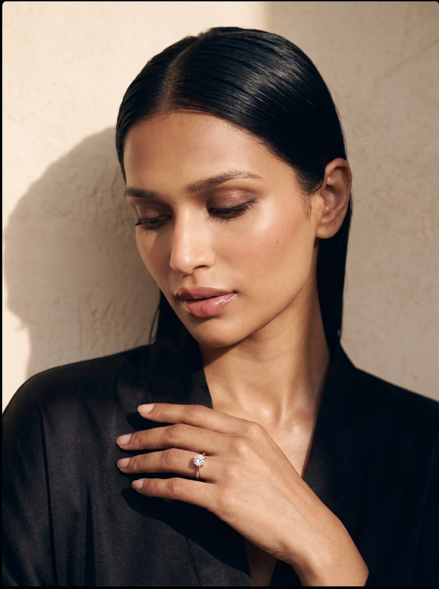 A woman wearing a diamond ring