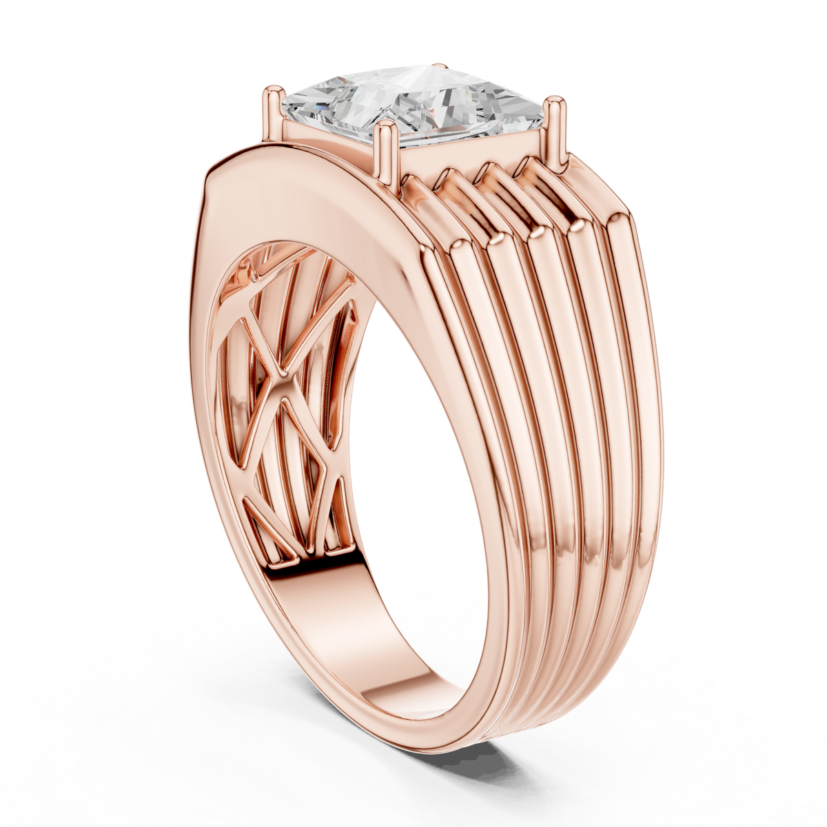 IGI Certified Princess Cut Lab-Grown Diamond Men's Statement Ring, Rose Gold