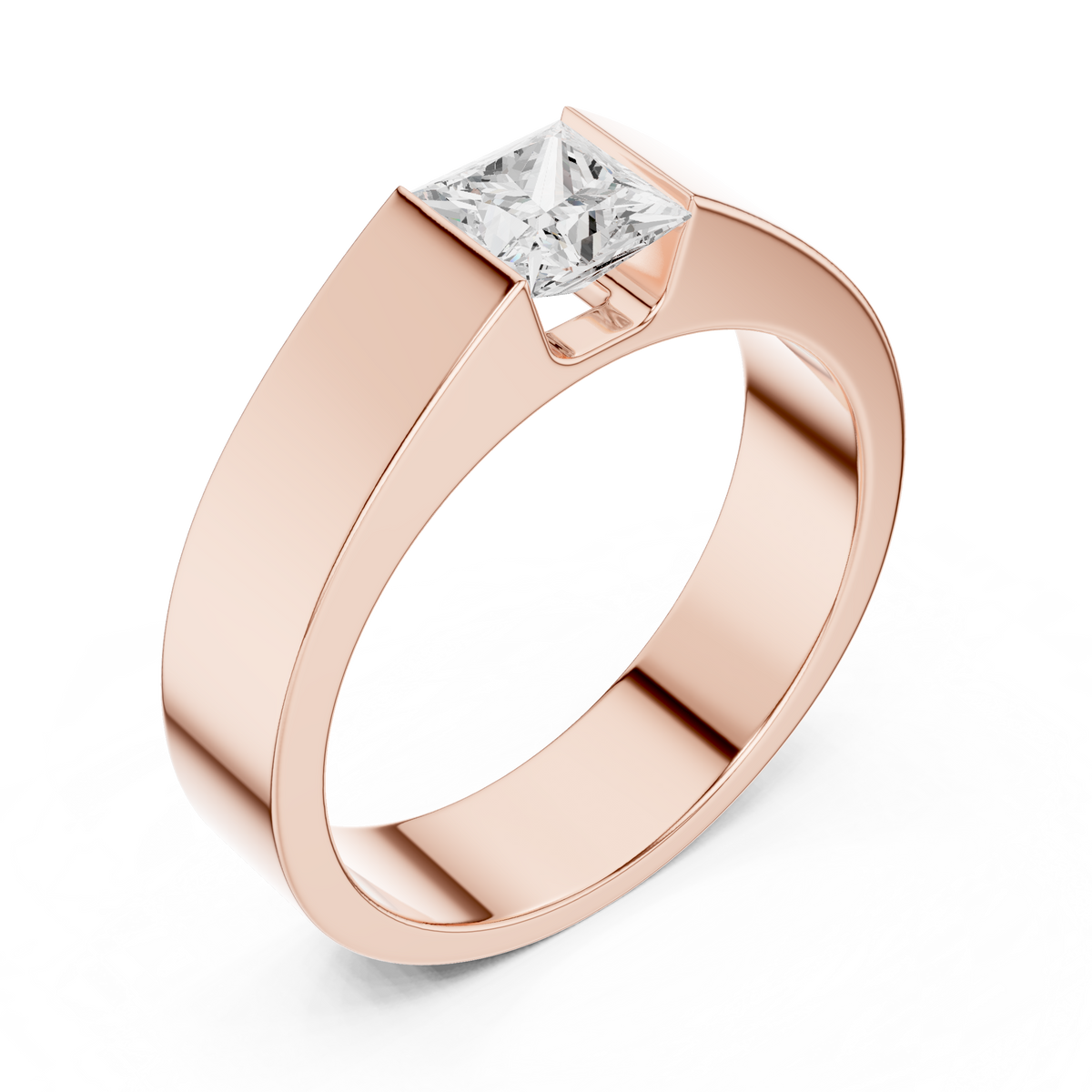 Princess Cut Lab-Grown Diamond Men's Bezel-Set Ring, Rose Gold