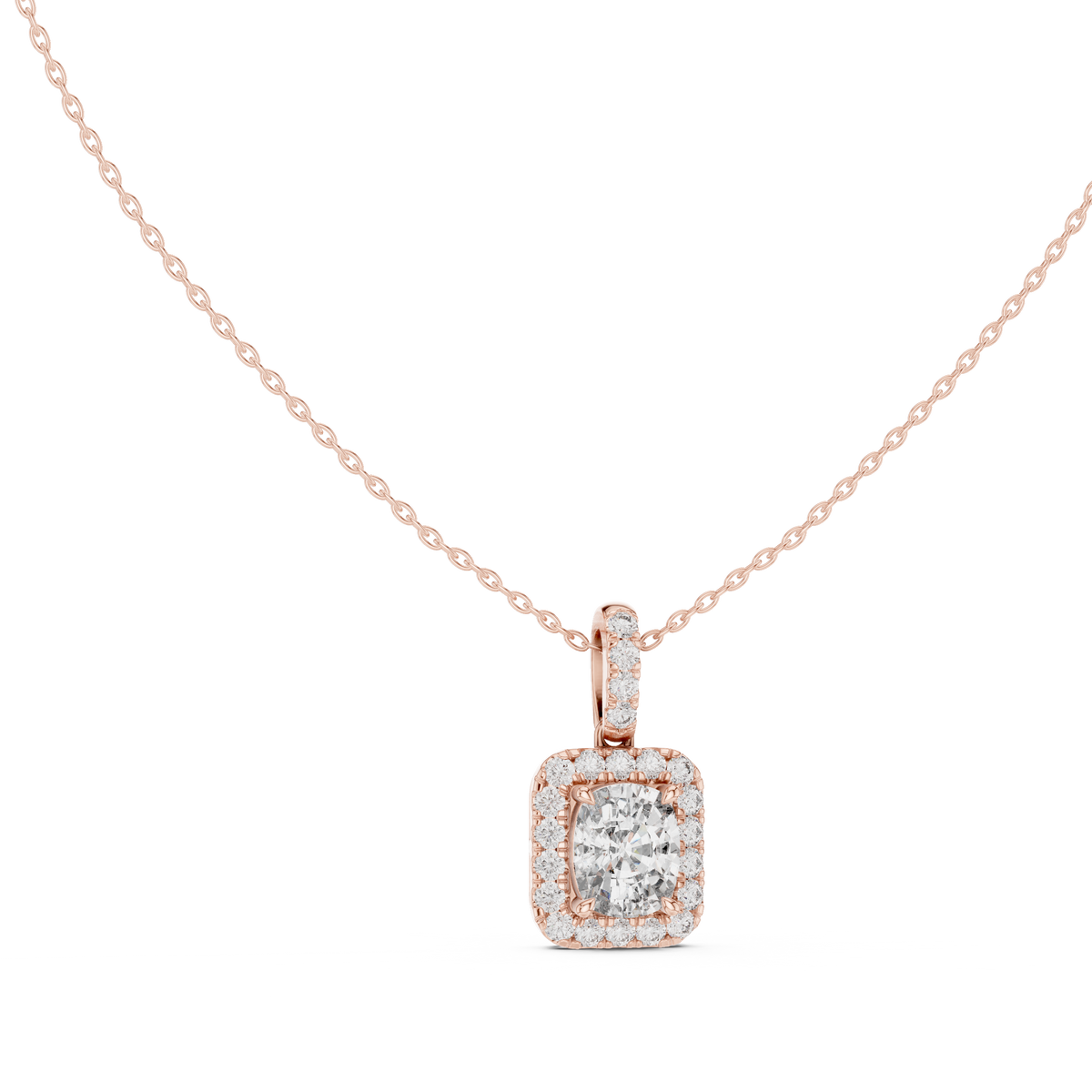 IGI Certified Cushion Halo Lab Grown Diamond Pendant, Rose Gold