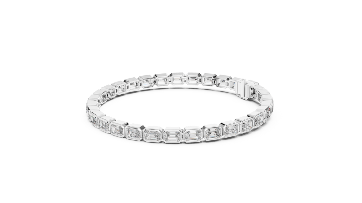 Bezel Emerald Cut Lab Grown Diamond Tennis Bracelet, White Gold