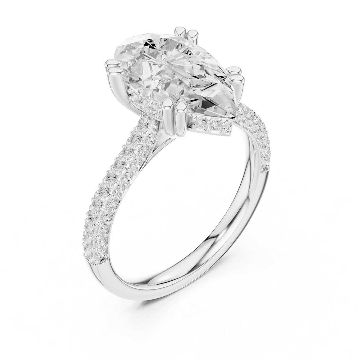 3.50 CT Pear Cut Lab Grown Diamond Hidden Halo Engagement Ring, White Gold