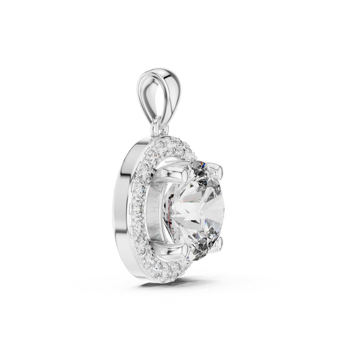 IGI Certified Round Halo Lab Grown Diamond Pendant, White Gold