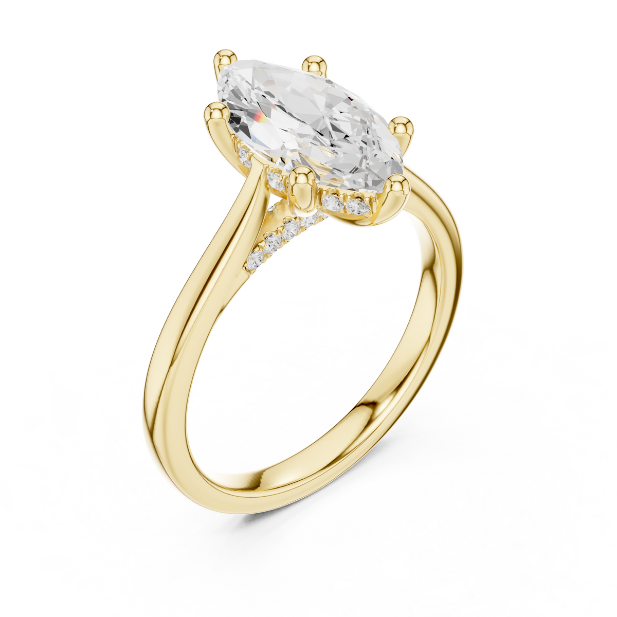 Marquise Cut Lab-Grown Diamond Engagement Ring with Hidden Halo, Yellow Gold