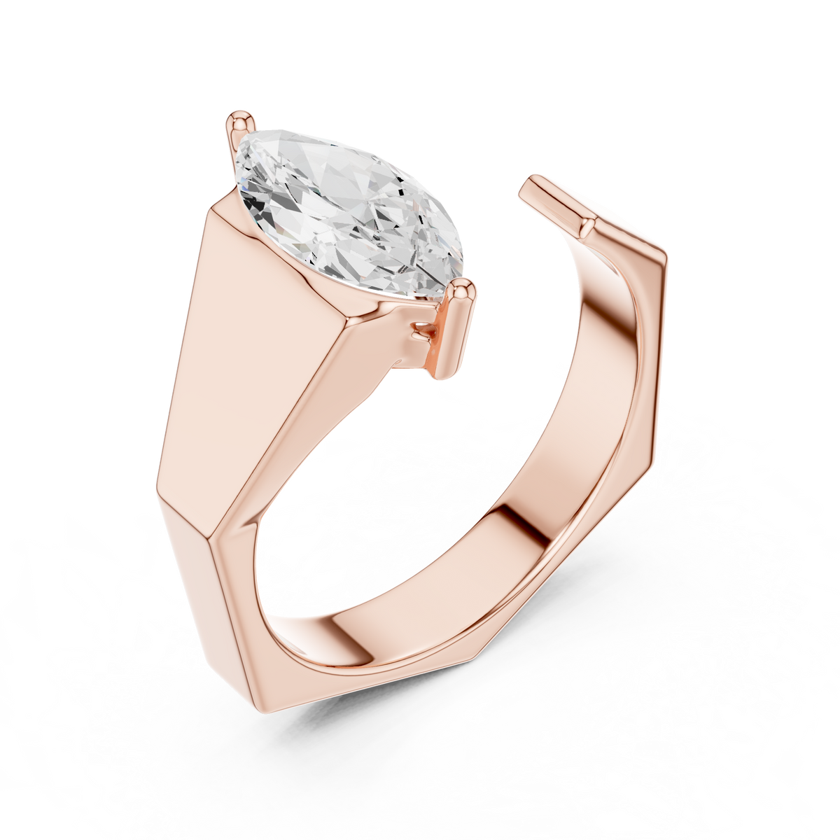 IGI Certified 1.00 CT Marquise Lab Grown Diamond Statement Ring for Daily Wear, Rose Gold