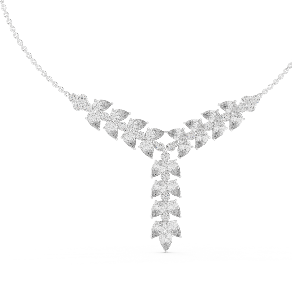 Floral Pear & Round Lab Grown Diamond Statement Pendant, White Gold