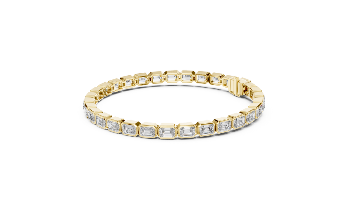 Bezel Emerald Cut Lab Grown Diamond Tennis Bracelet, Yellow Gold