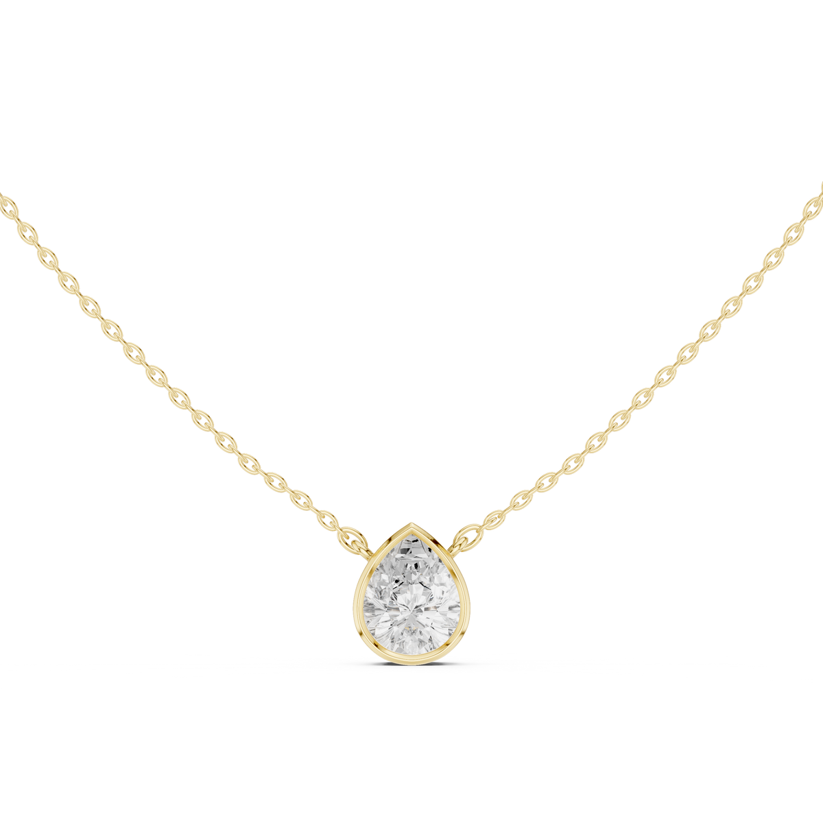 Pear Cut Bezel Lab Grown Diamond Solitaire Pendant, Yellow Gold