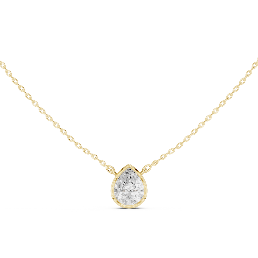Pear Cut Bezel Lab Grown Diamond Solitaire Pendant, Yellow Gold