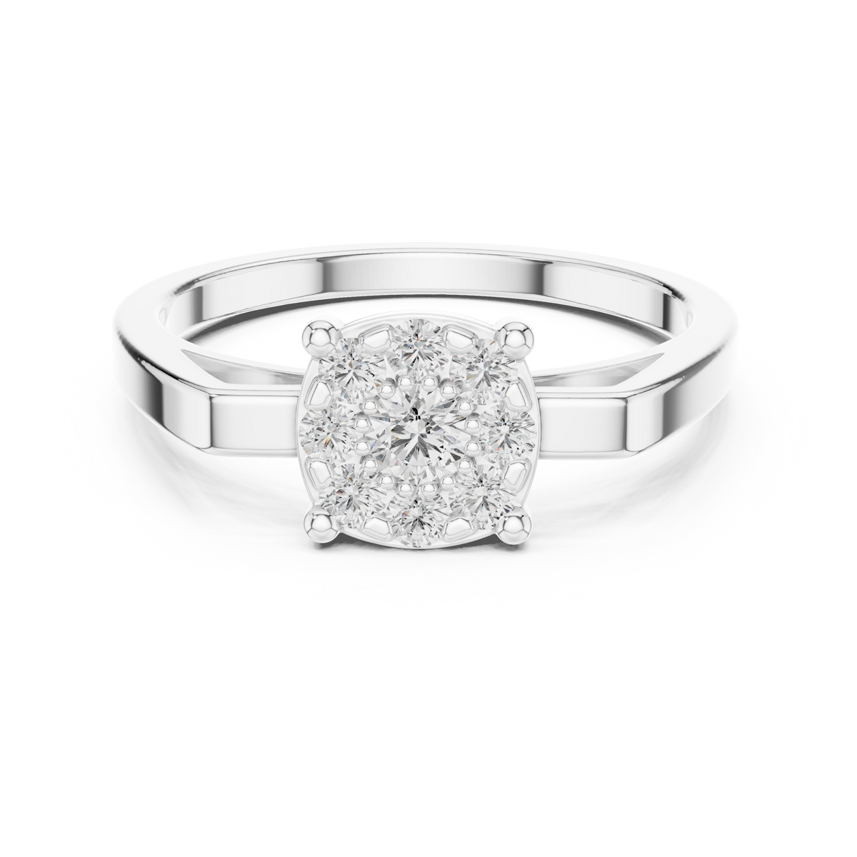Round Cut Lab Grown Diamond Floral Halo Ring with Accent Stones, White Gold
