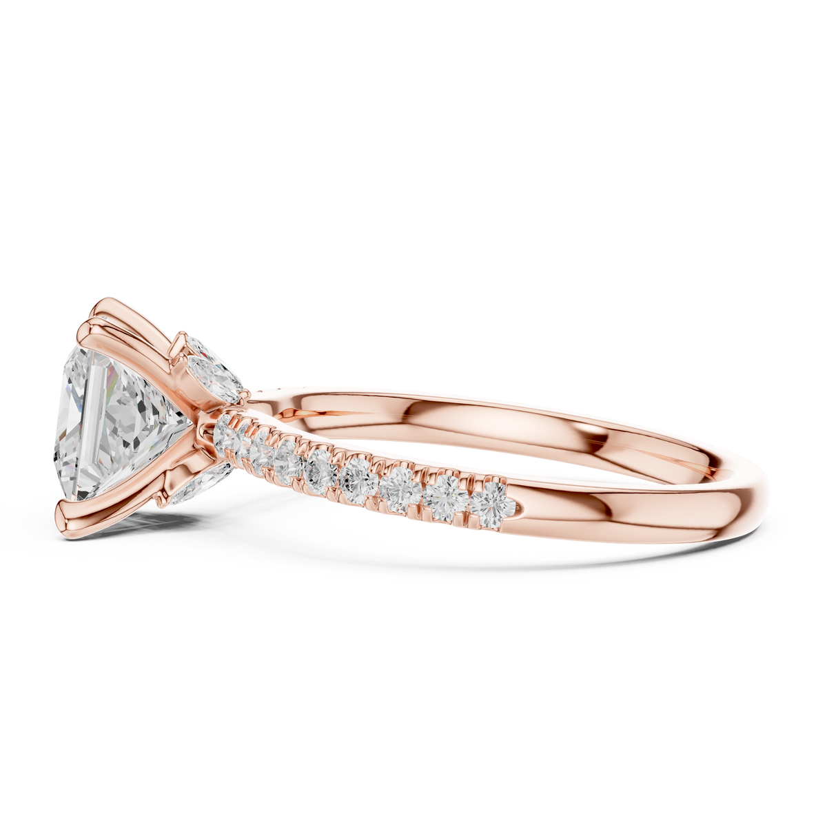 Princess Cut Lab-Grown Diamond Anniversary Ring with Hidden Halo and Pavé Band, Rose Gold