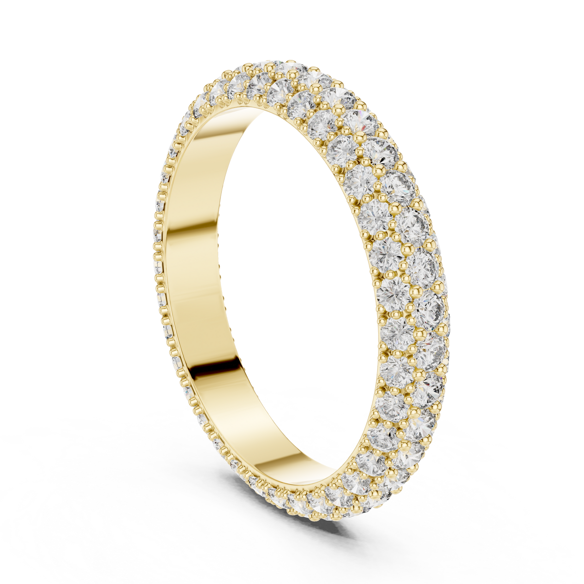 Triple Row Lab-Grown Diamond Band Ring, Yellow Gold