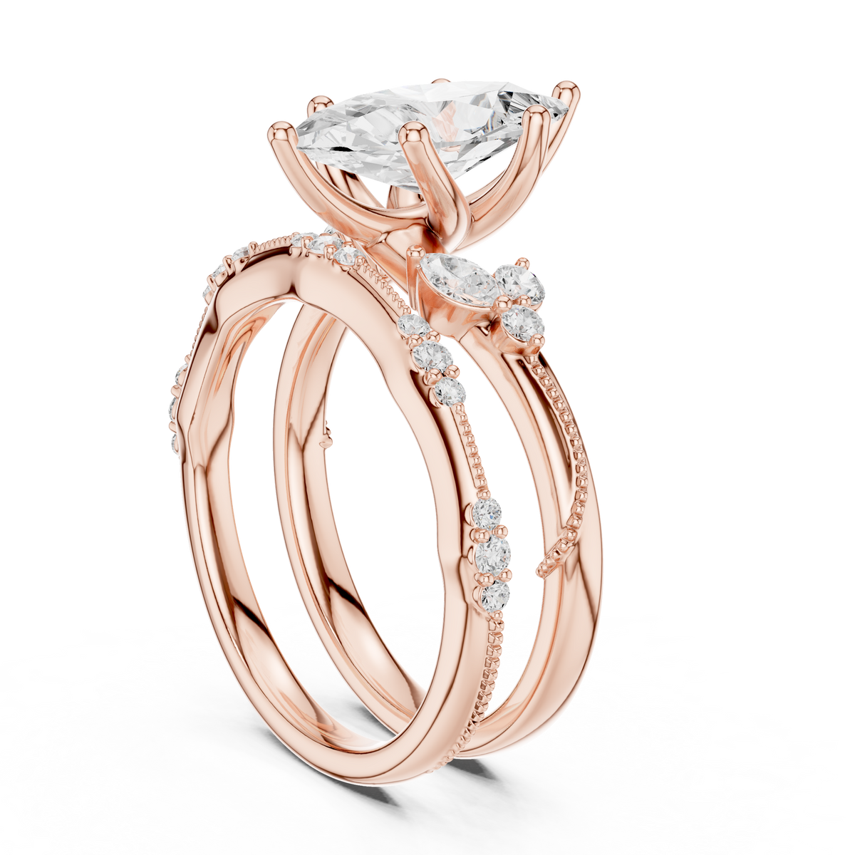 Marquise Cut Lab Grown Diamond Stackable Ring, Rose Gold