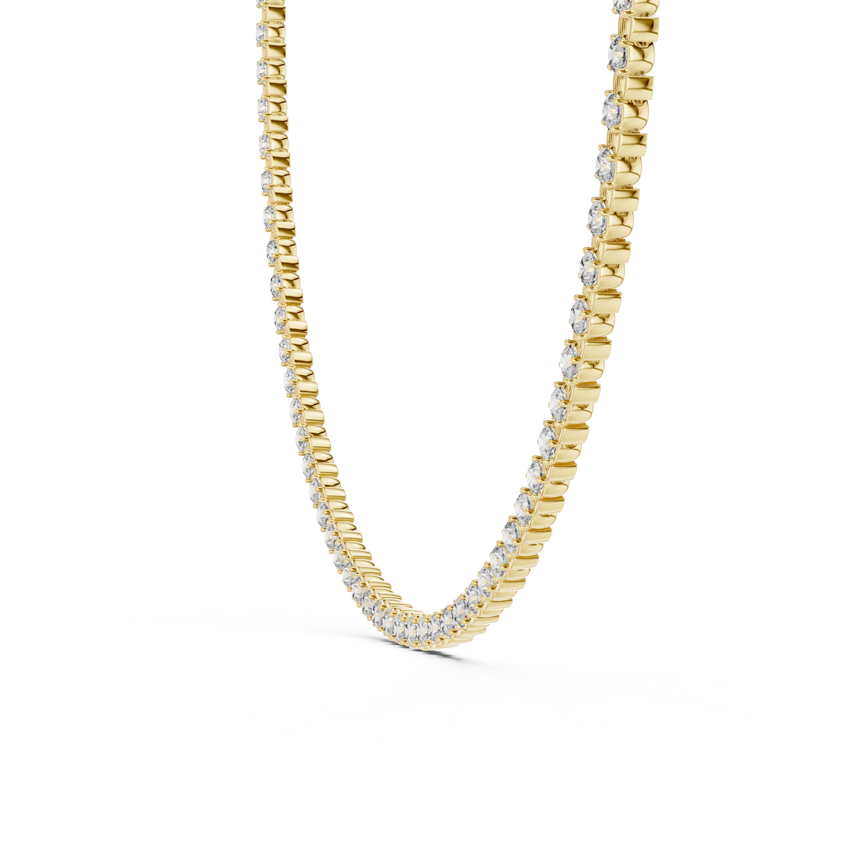 IGI Certified Round Lab Grown Diamond Tennis Necklace, Yellow Gold