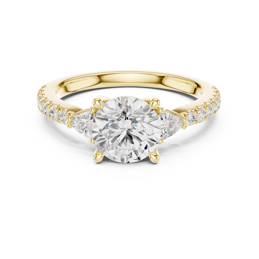 IGI Certified Round Cut Lab Grown Diamond Three Stone Ring for Proposal, Yellow Gold