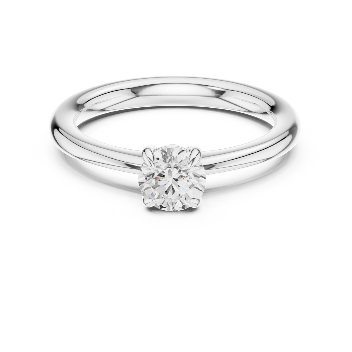 Classic Four-Prong Solitaire Round Lab Grown Diamond Office Wear Ring, White Gold