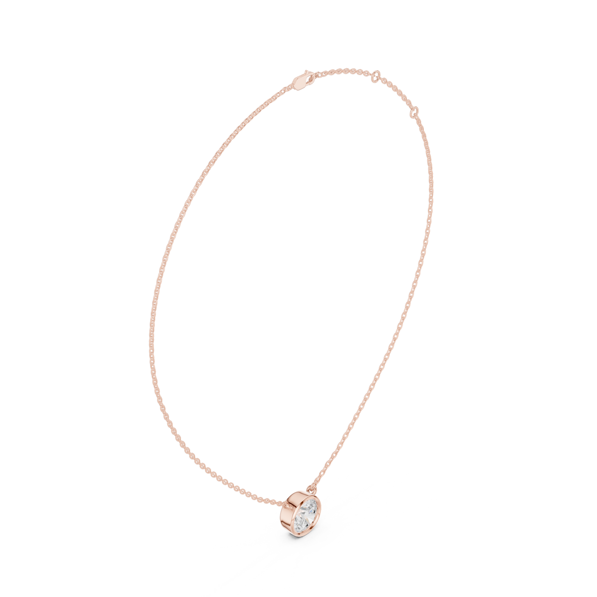 Round Brilliant Bezel Lab Grown Diamond Solitaire Pendant, Rose Gold