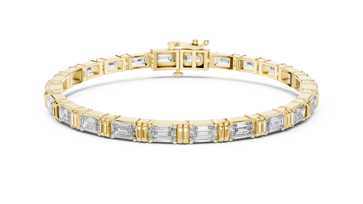 Emerald Cut Lab Grown Diamond Tennis Bracelet, Yellow Gold