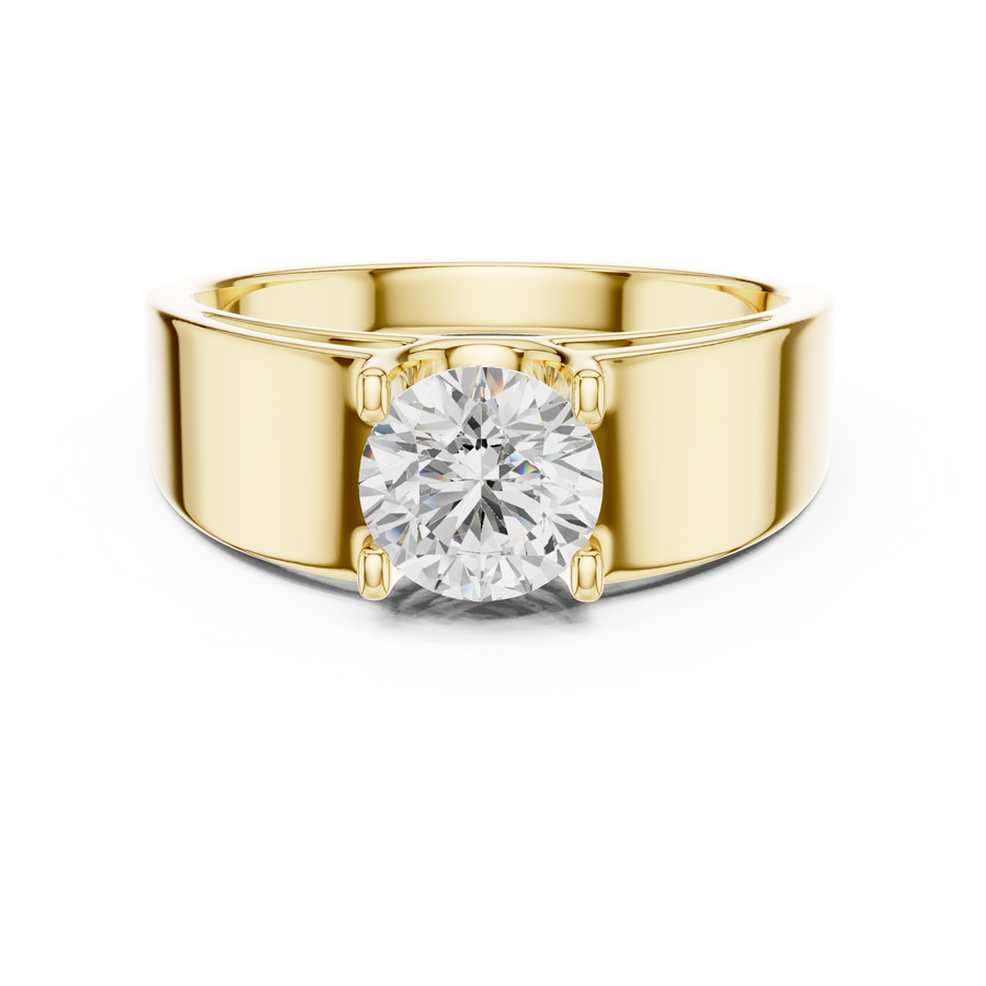 1.00 CT Round Lab Grown Diamond Men’s Classic Wide Band Statement Ring, Yellow Gold