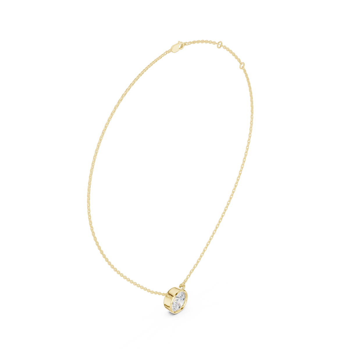 Round Brilliant Bezel Lab Grown Diamond Solitaire Pendant, Yellow Gold