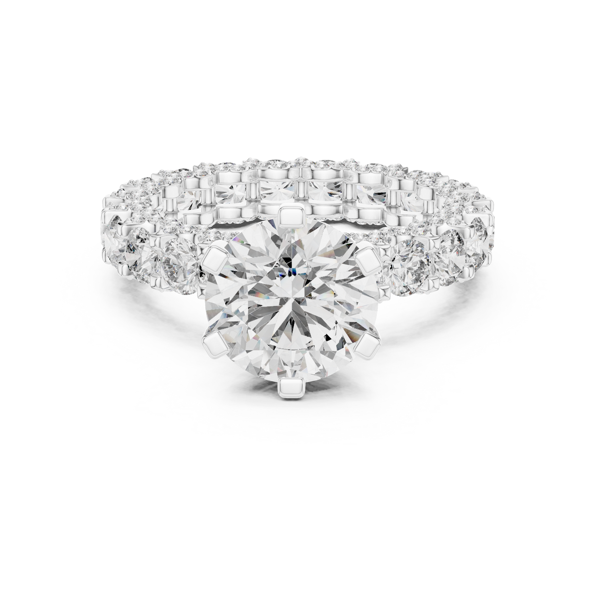 2 CT Round Cut Lab Grown Diamond Pavé Band Ring with Diamond-Set Shoulders, White Gold