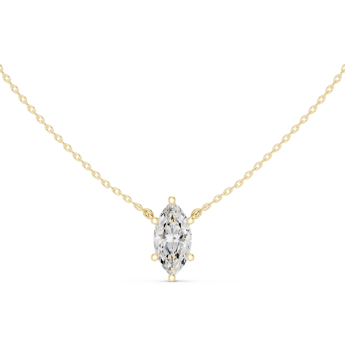 Marquise IGI Certified Lab Grown Diamond Solitaire Pendant, Yellow Gold