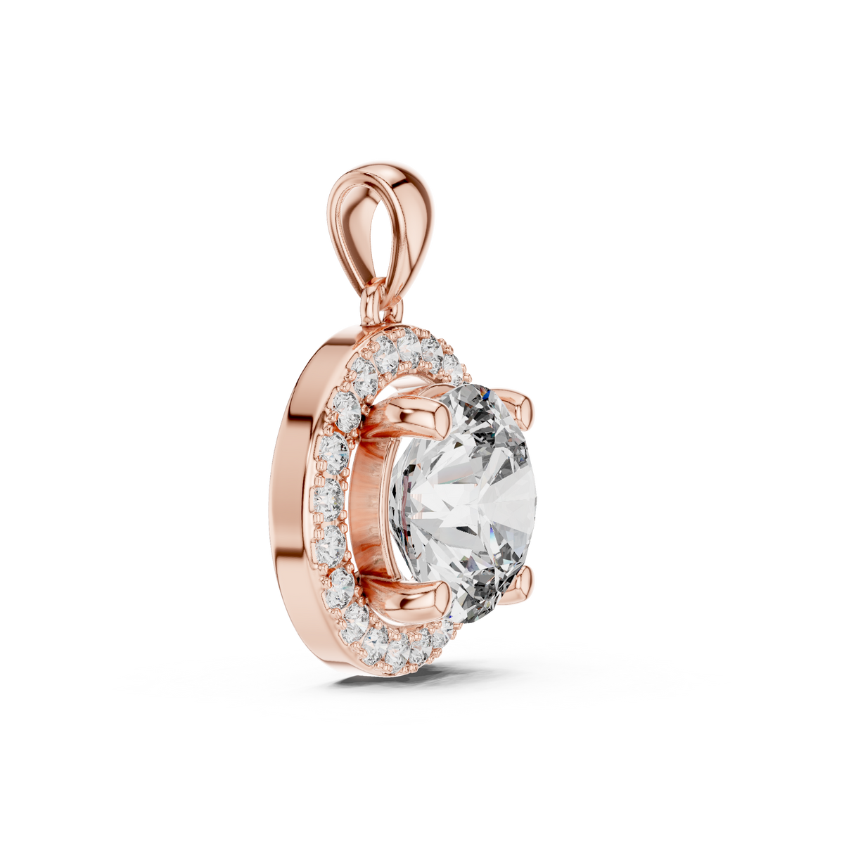 IGI Certified Round Halo Lab Grown Diamond Pendant, Rose Gold