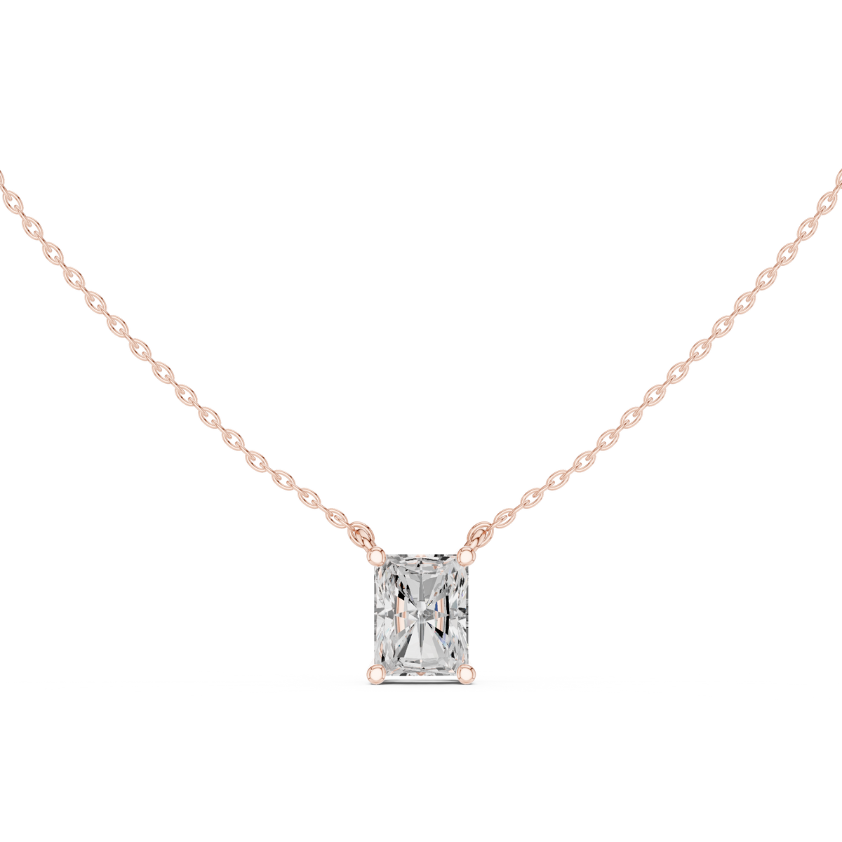 Classic Radiant Cut Lab Grown Diamond Solitaire Pendant, Rose Gold