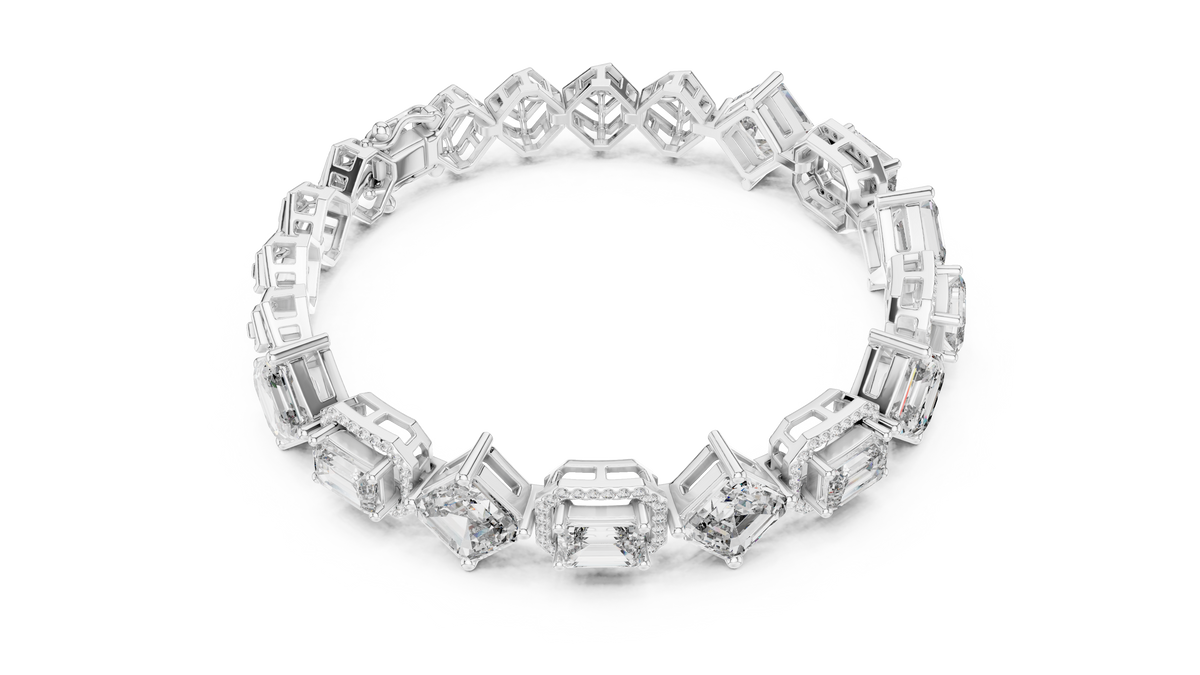 Emerald Cut & Asscher IGI Certified Lab Grown Diamond Tennis Bracelet, White Gold