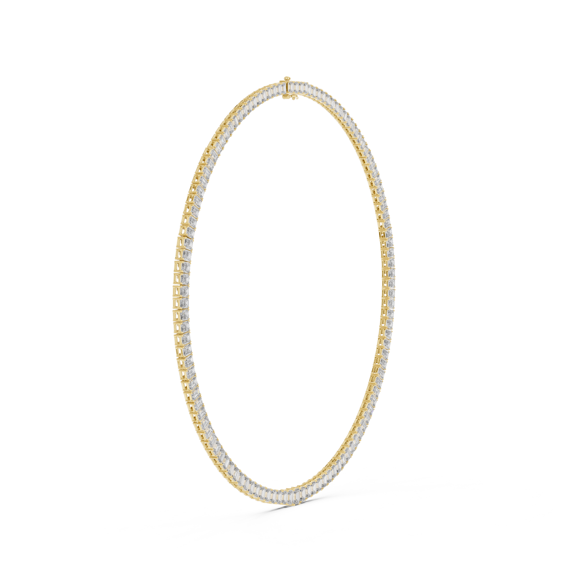 Emerald Cut Lab Grown Diamond Tennis Necklace, Yellow Gold