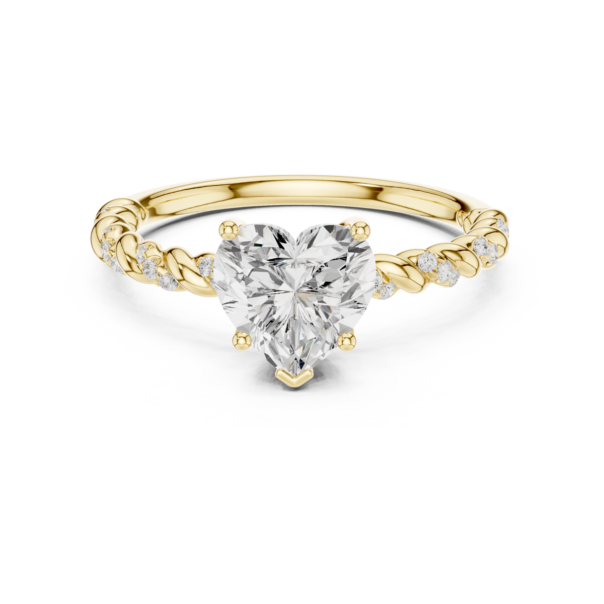 Heart Shaped Diamond Twisted Band Ring, Yellow Gold