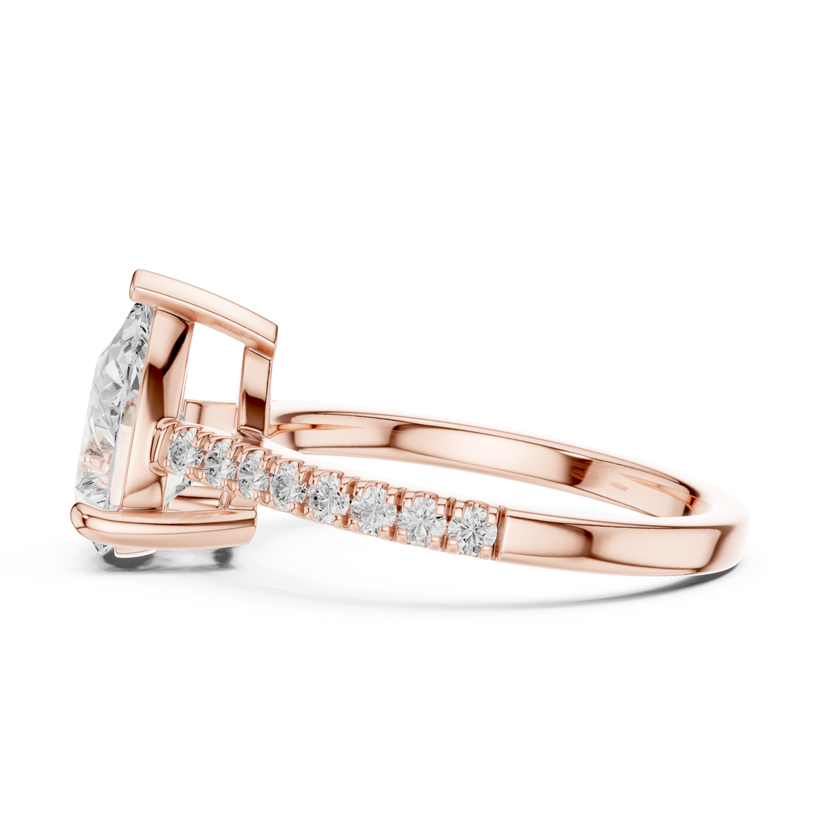 1.50 CT Pear Cut Lab Grown Diamond Pavé Ring, Rose Gold