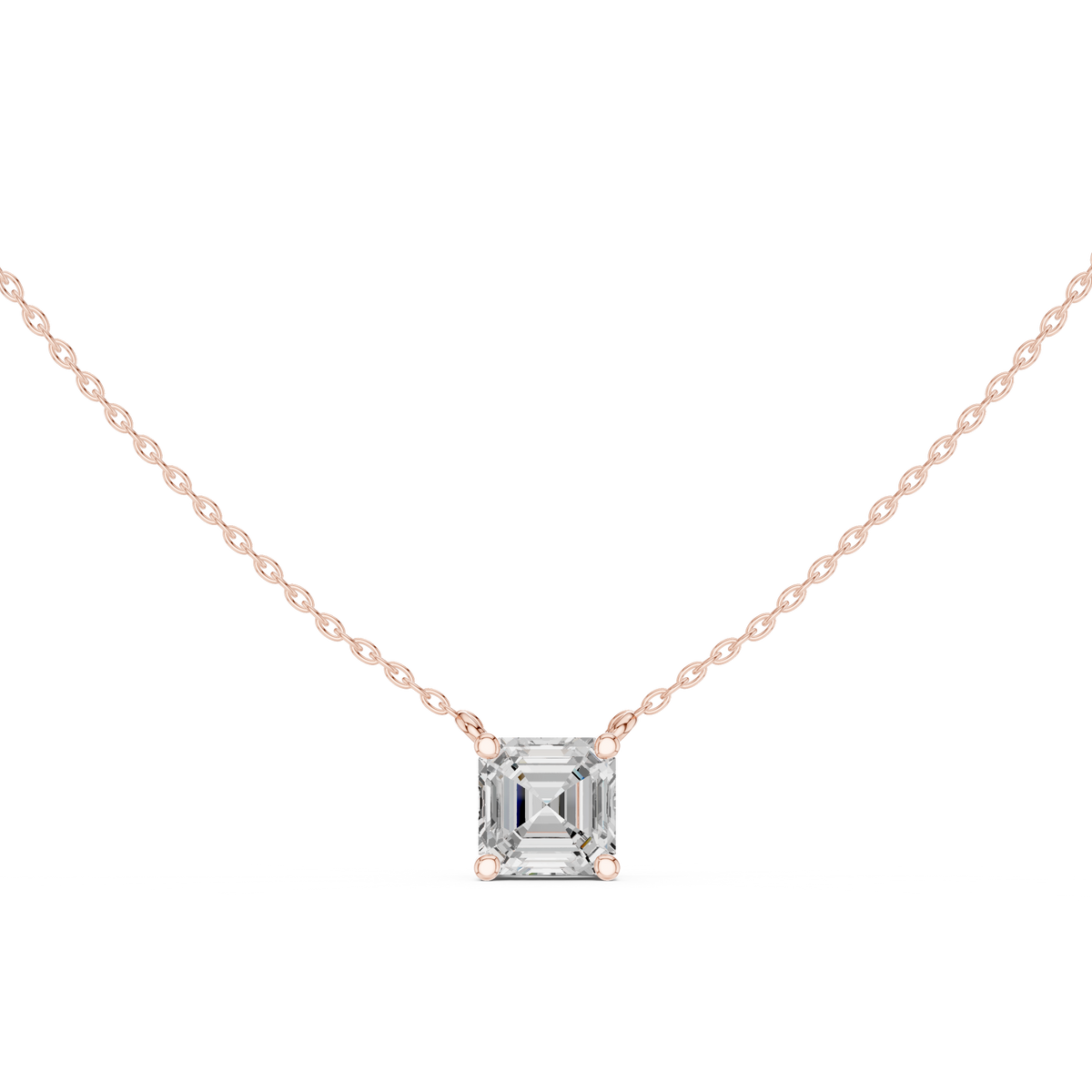 Asscher Cut Lab Grown Diamond Solitaire Pendant, Rose Gold