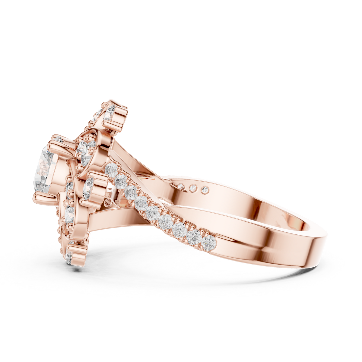 Lab Grown Diamond Floral Cluster Ring – 1.65 CT Round Cut, Rose Gold