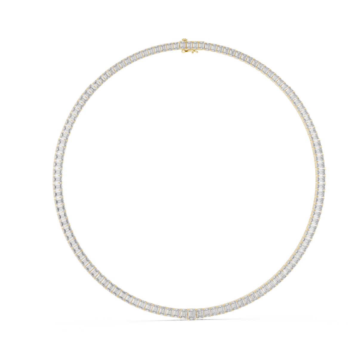 Emerald Cut Lab Grown Diamond Tennis Necklace, Yellow Gold