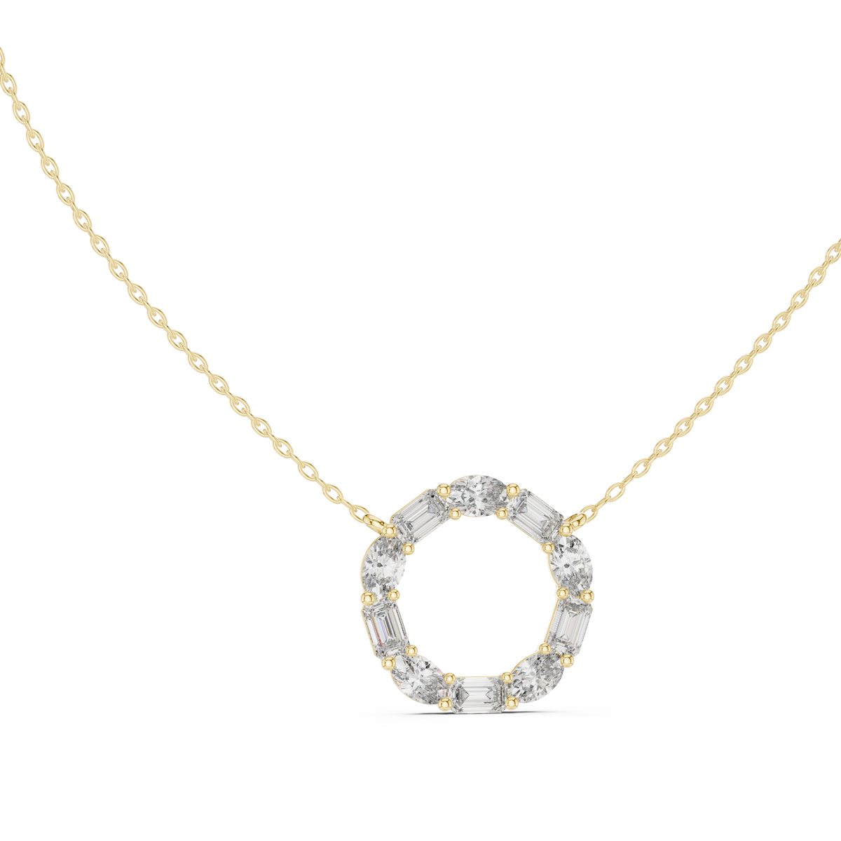 Oval & Emerald Lab Grown Diamond Open Circle Pendant, Yellow Gold