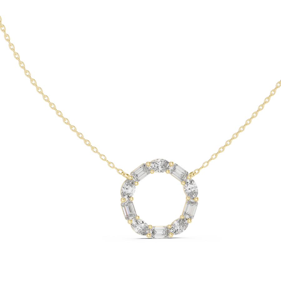 Oval & Emerald Lab Grown Diamond Open Circle Pendant, Yellow Gold